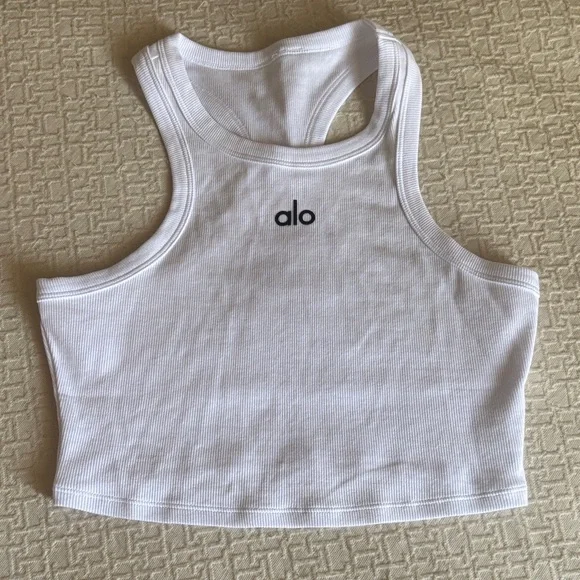 Alo White Ribbed Racerback Crop Tank - Picture 1 of 1